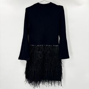 Tyler Boe Snowy Feather Knit Dress Long Bell Sleeves Black Size Medium